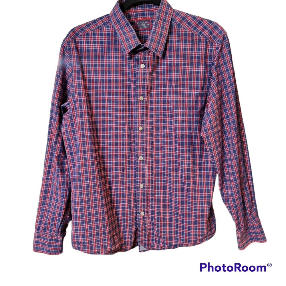 UNTUCKit Mens Shirt Long Sleeve Wrink Free Slim Fit Blue Red Stripes Size Large